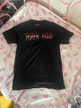 Trippie Redd Black Graphic Tee with Red Gothic Print